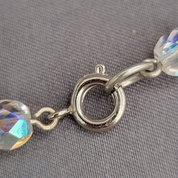 Womens Clear AB Aurora Borealis Faceted Crystal Fashion Beaded Necklace 17 in - Picture 6 of 7